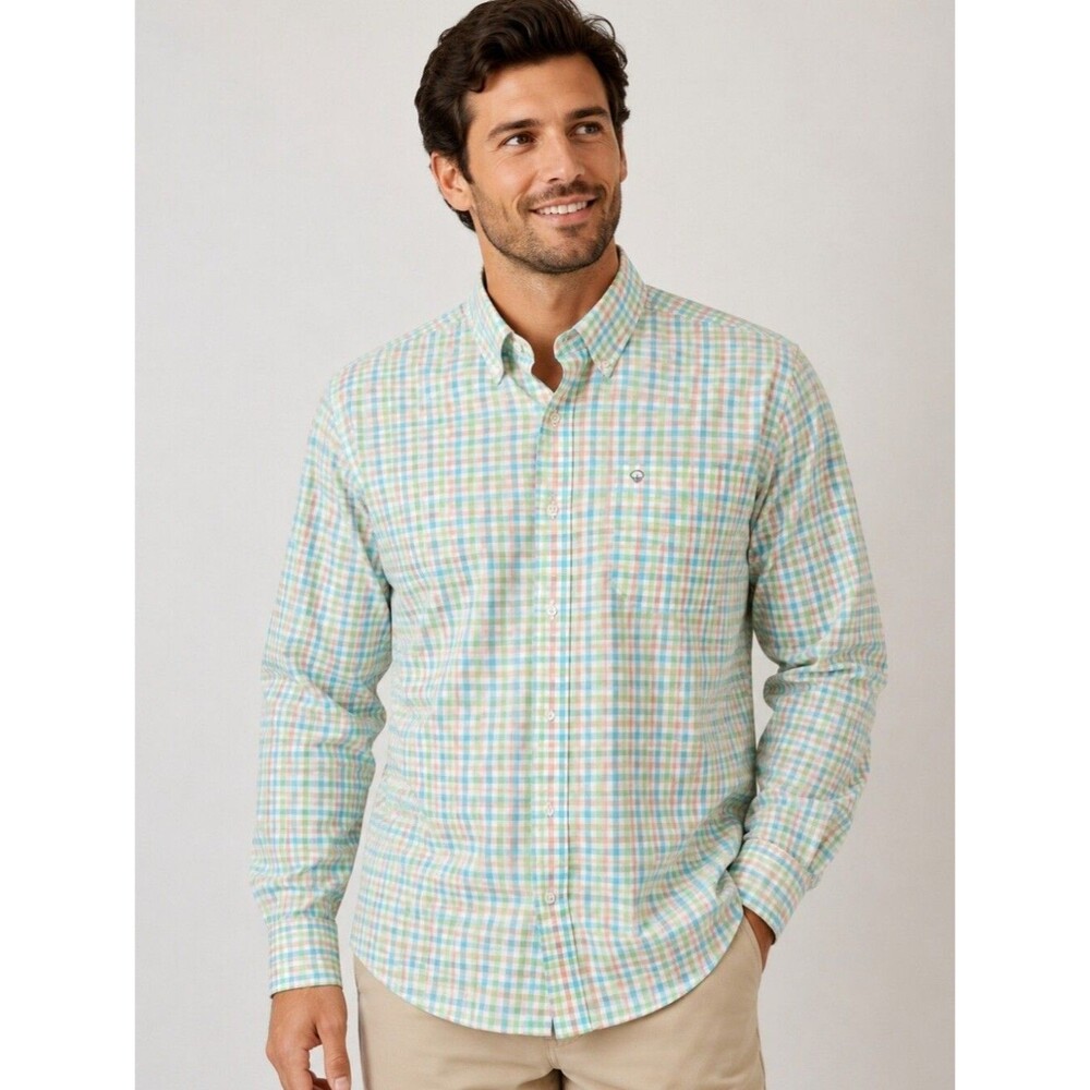 Southern Shirt Cotton Club, Men's Pastel Plaid Button-Down Long-Sleeve Shirt, Si